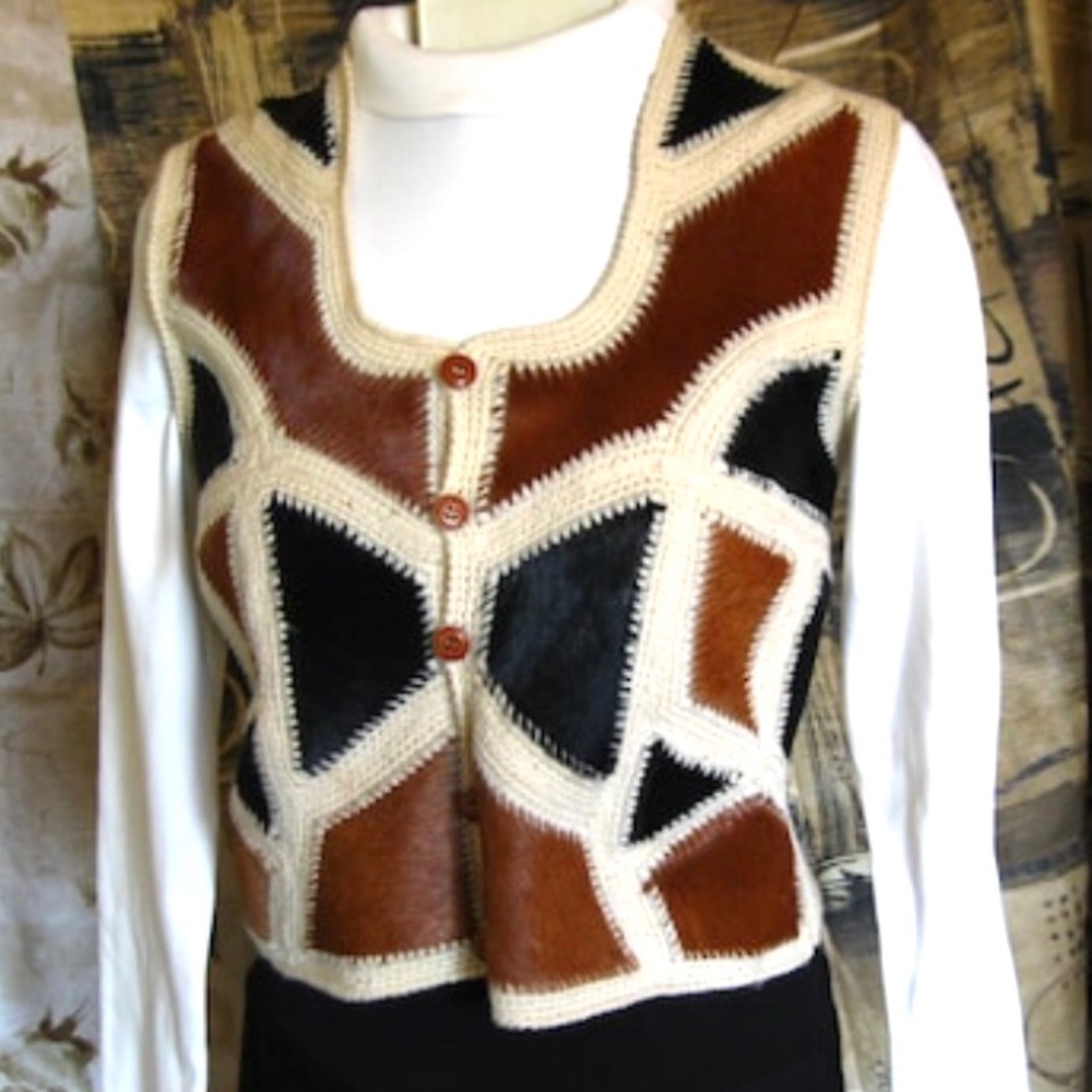 Unique Vintage MOGAR Firenze Ponyskin with Knitted back Vest